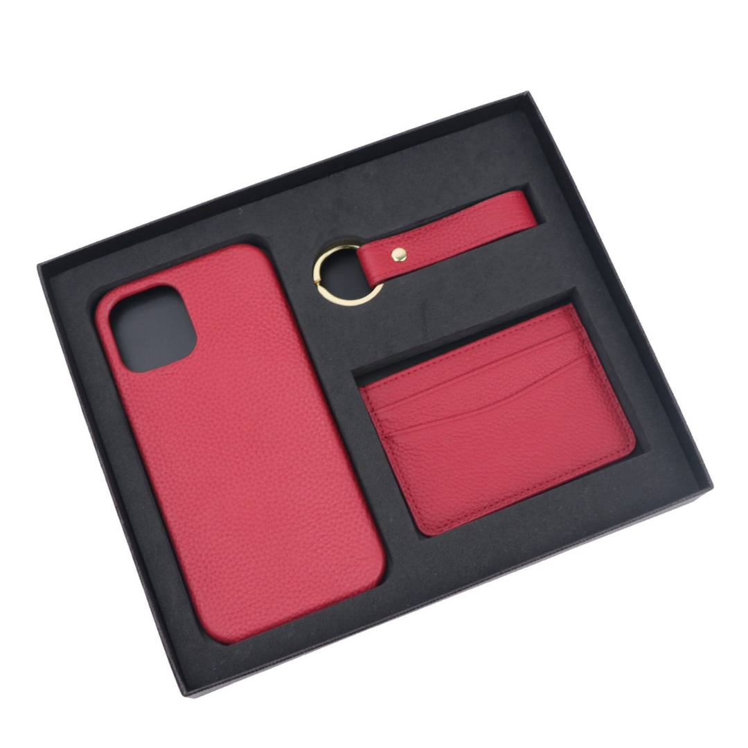 Personalisierbar: Geschenkset [Initialen] - Echtleder Kartenetui, Schlüsselanhänger & Handyhülle für Apple iPhone